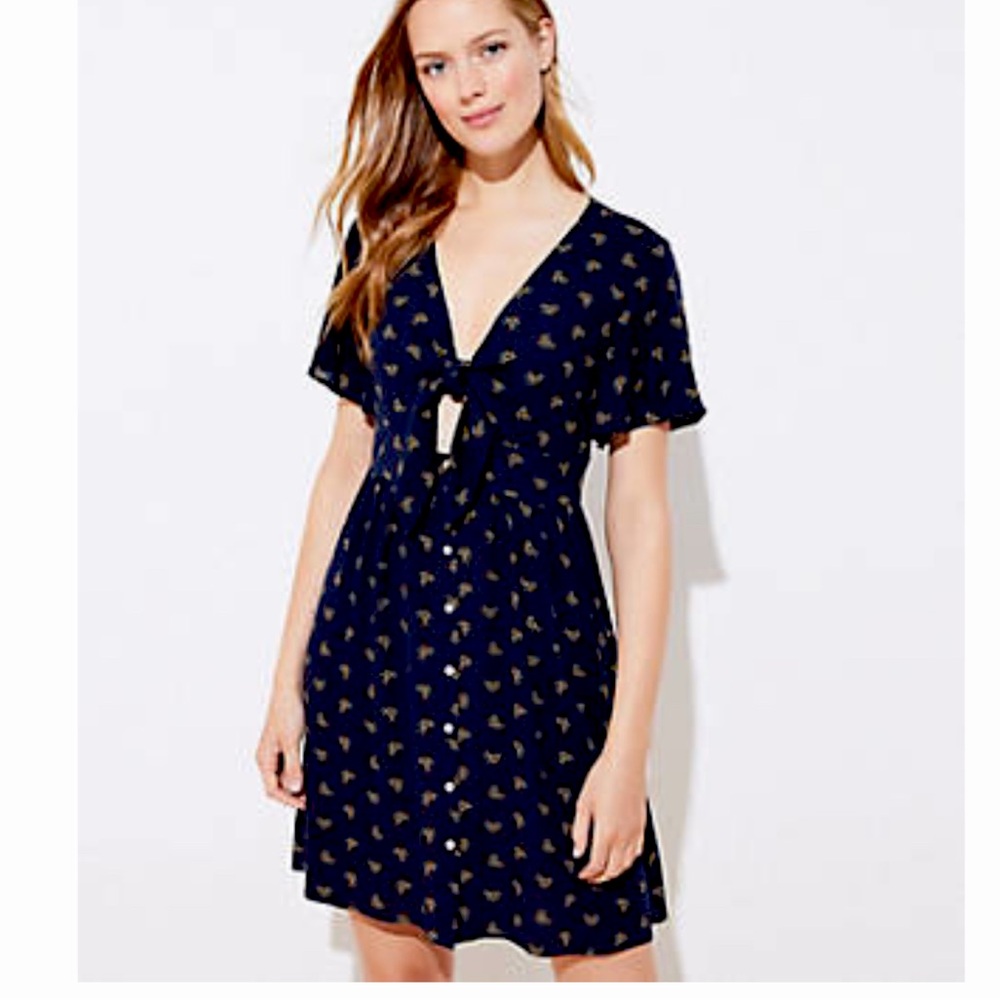 Loft Beach navy tie-front buttons floral dress - sz 6